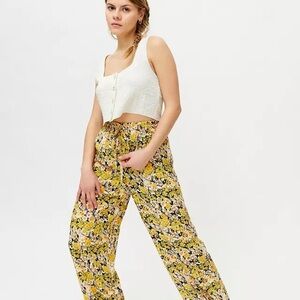 Urban Outfitters Yellow Floral Wide-Leg Pants
